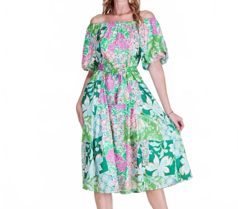 NEW JADE bardot off-the-shoulder midi dress in garden gala green